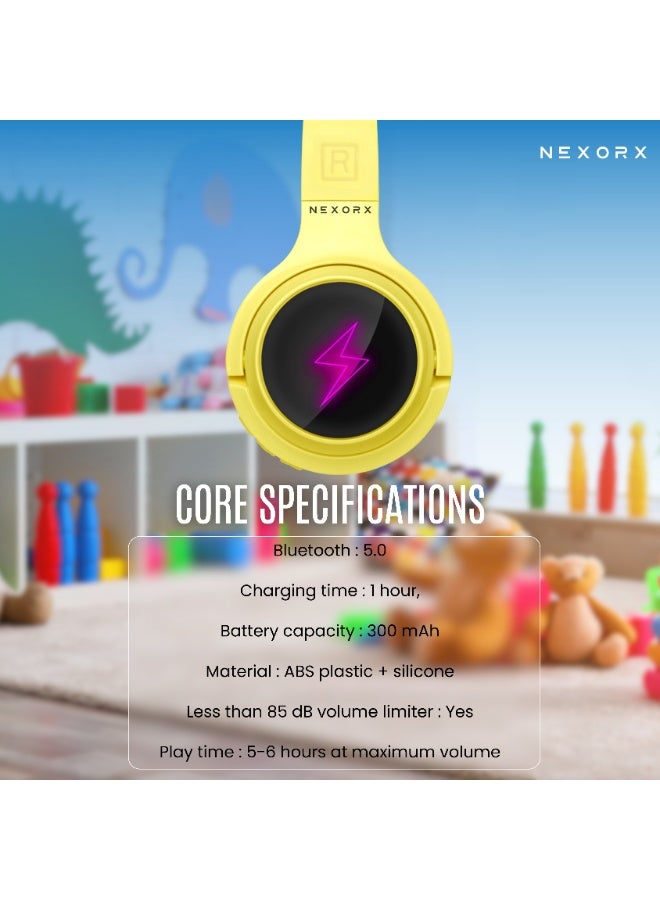 NEXORX NexTunes 003 Lite Kids Headphones – Bluetooth 5.0, 6H Playtime, Safe 85dB Volume Limit, Built-in Mic, Foldable & Lightweight Design for Ages 3+ Yellow - Image 2
